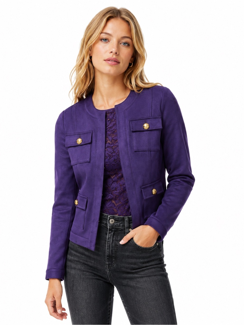 New White House Black Market Purple Ultra Suede Stylist Jacket Deep Amethyst 10